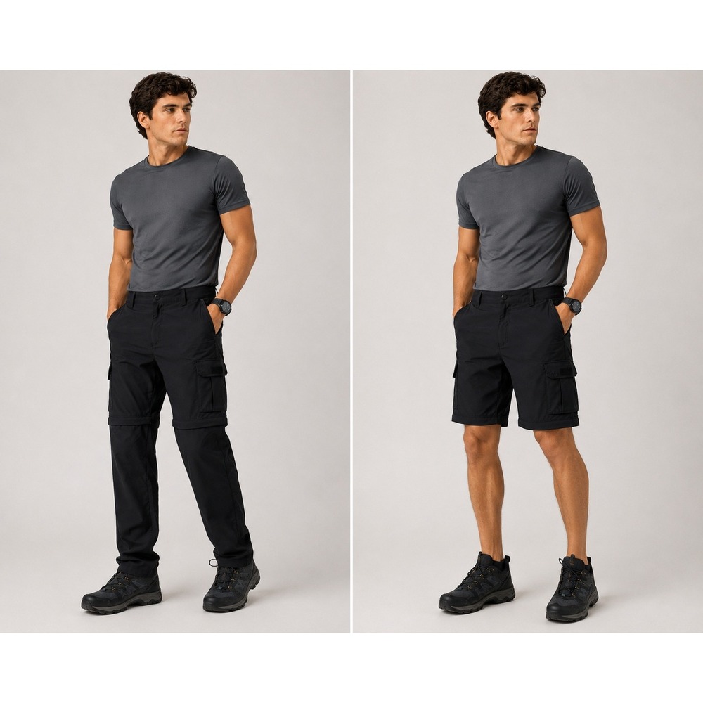 Fila 1911 Mens Convertible Cargo Pants Zip Off Shorts Black‎ Hiking Utility L